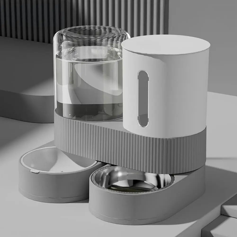Distributeur automatique gravité 2-en-1 pour chat et chien – Croquettes + eau, bol acier inoxydable