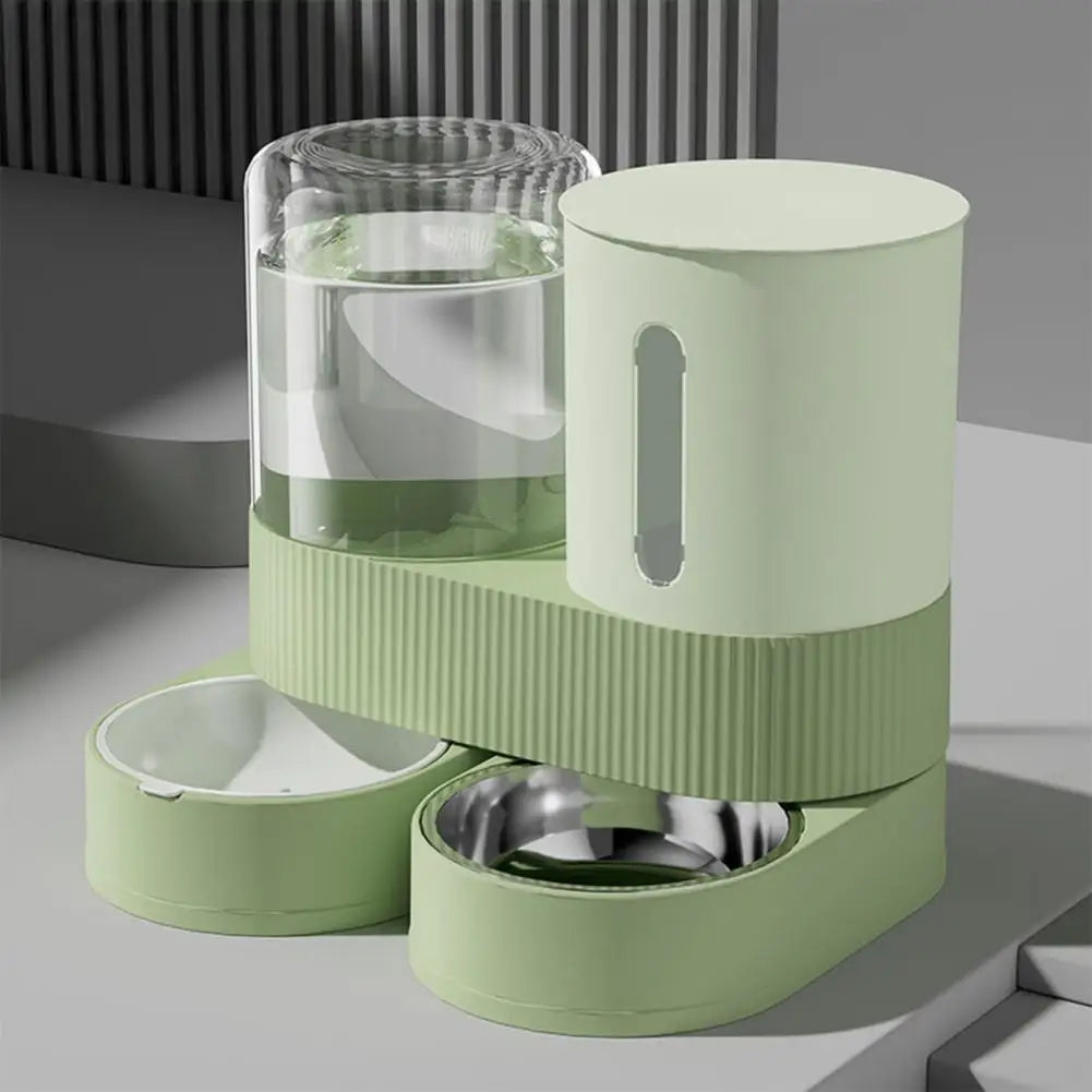 Distributeur automatique gravité 2-en-1 pour chat et chien – Croquettes + eau, bol acier inoxydable