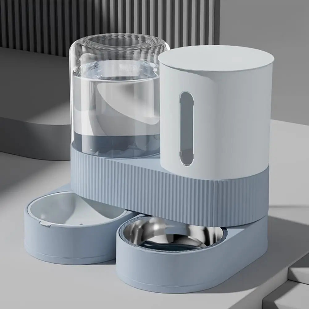 Distributeur automatique gravité 2-en-1 pour chat et chien – Croquettes + eau, bol acier inoxydable