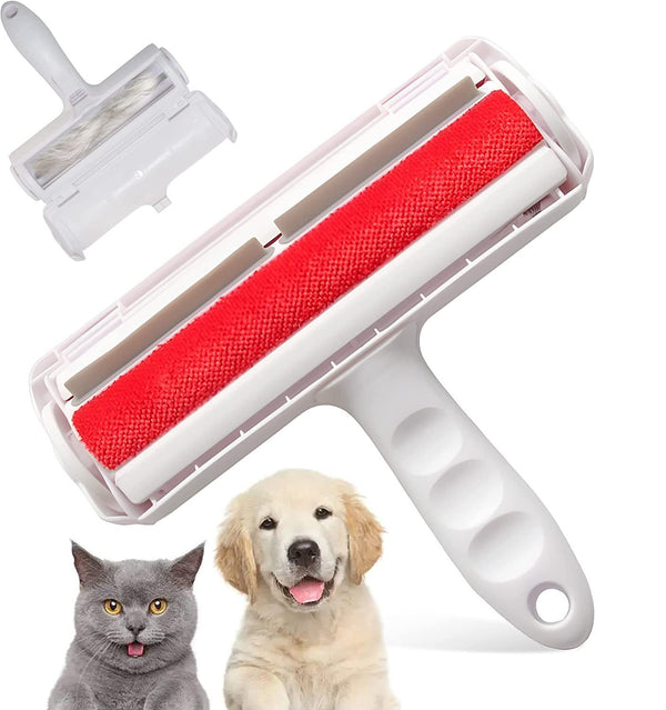 Brosse anti-poils réutilisable à bande rouge, corps blanc, pour poils de chat et de chien