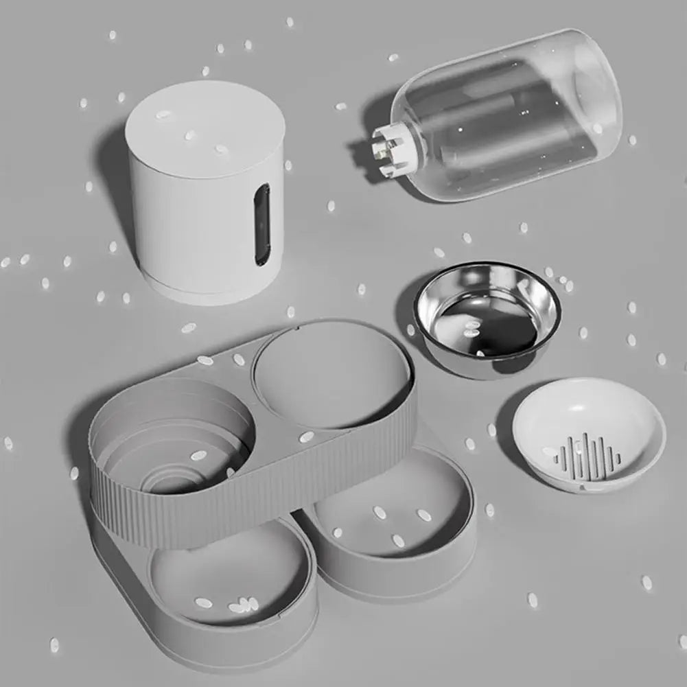 Distributeur automatique gravité 2-en-1 pour chat et chien – Croquettes + eau, bol acier inoxydable