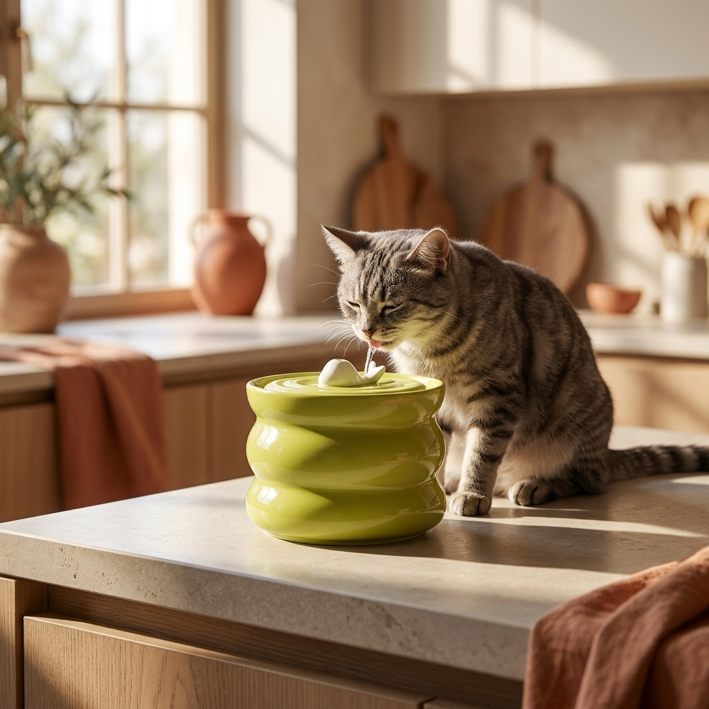 Fontaine à eau en céramique pour chat et chien – Silencieuse 800 ml