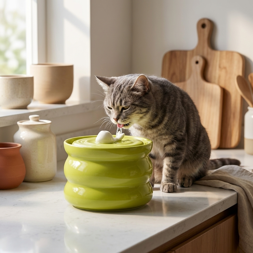 Fontaine à eau en céramique pour chat et chien – Silencieuse 800 ml