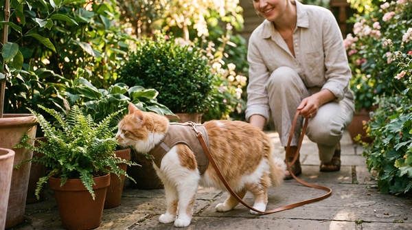Promener son chat en laisse : comment l'habituer au harnais anti-fugue