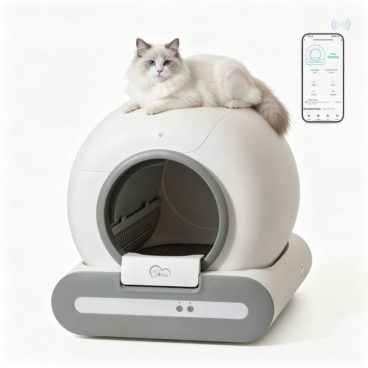 Bac à litière automatique connecté 65 L pour chat — autonettoyant, appli et WiFi