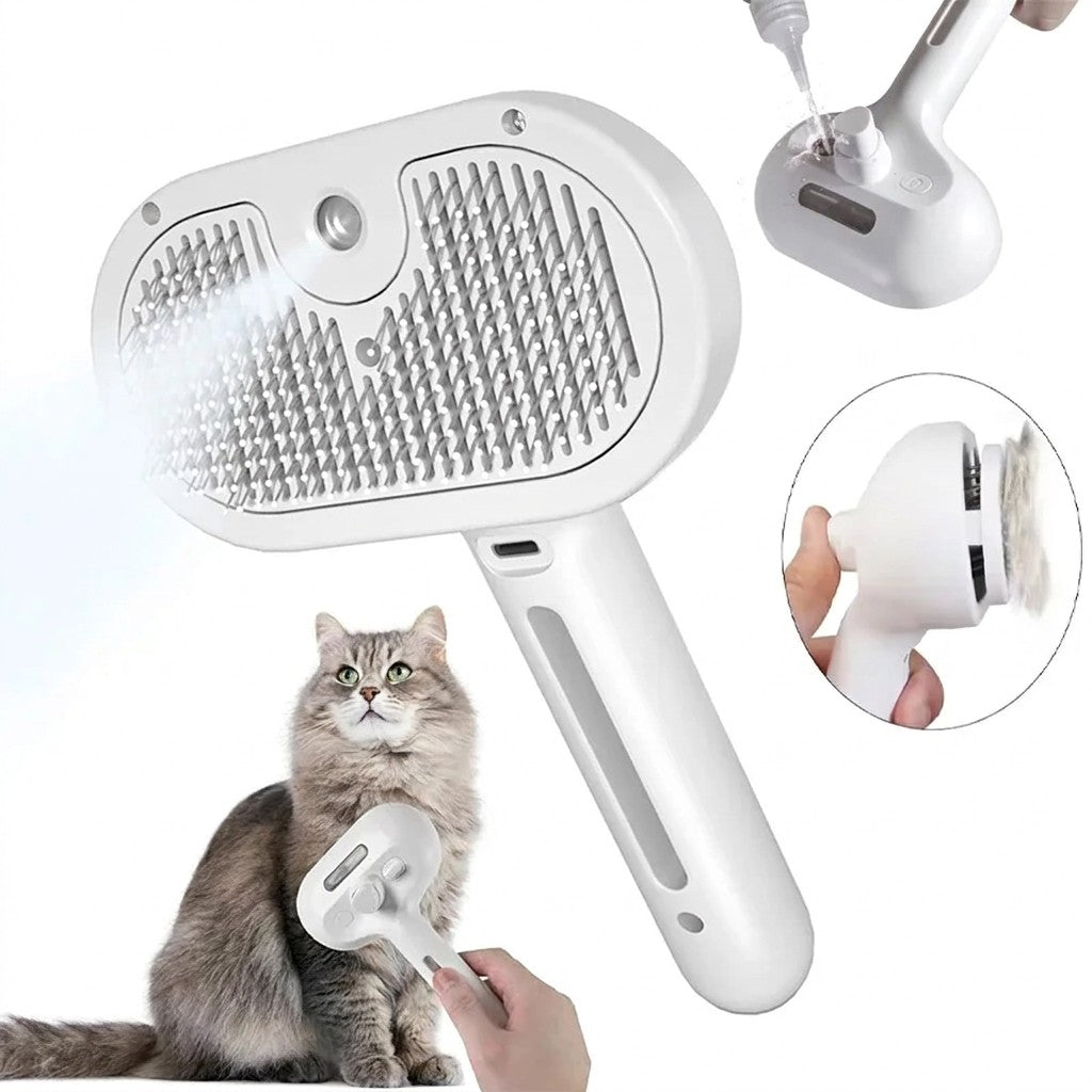 Brosse vapeur 3-en-1 pour chien et chat – Auto-nettoyante & rechargeable