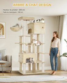 Arbre à chat 200 cm pour Maine Coon — 9 niveaux, 2 grottes, 2 hamacs — vue 3