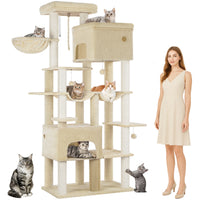 Arbre à chat 200 cm pour Maine Coon — 9 niveaux, 2 grottes, 2 hamacs