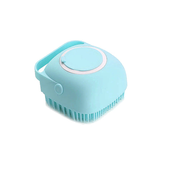 Brosse de bain en silicone à réservoir de shampoing, coloris bleu – Douce Patte