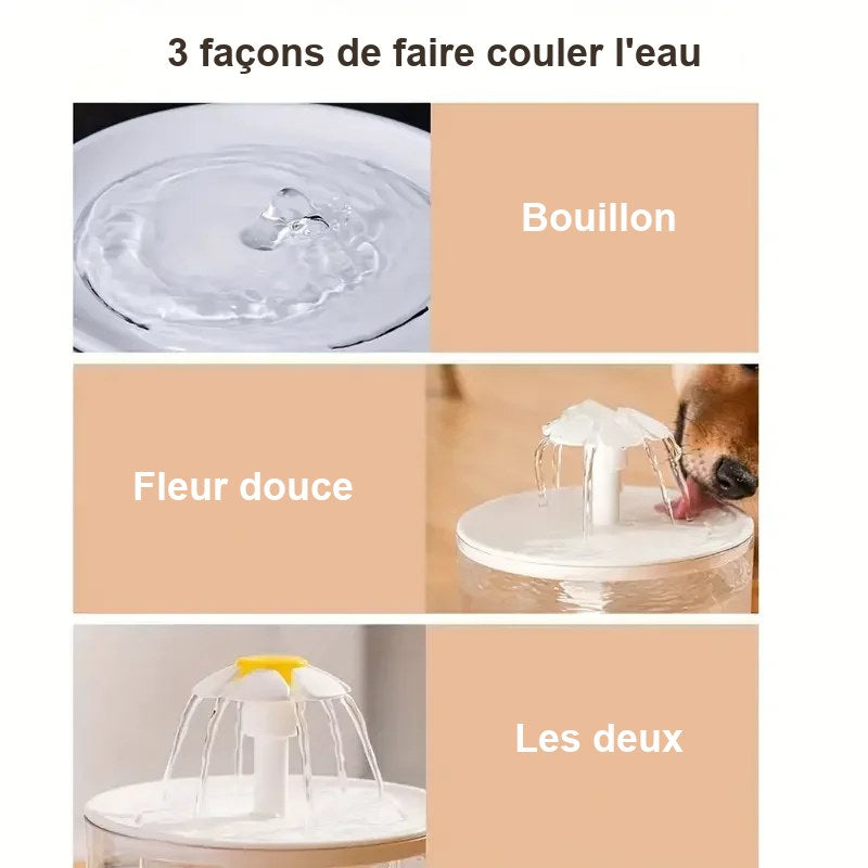 Fontaine à eau fleur pour chat 1,2 L – Silencieuse, 3 jets