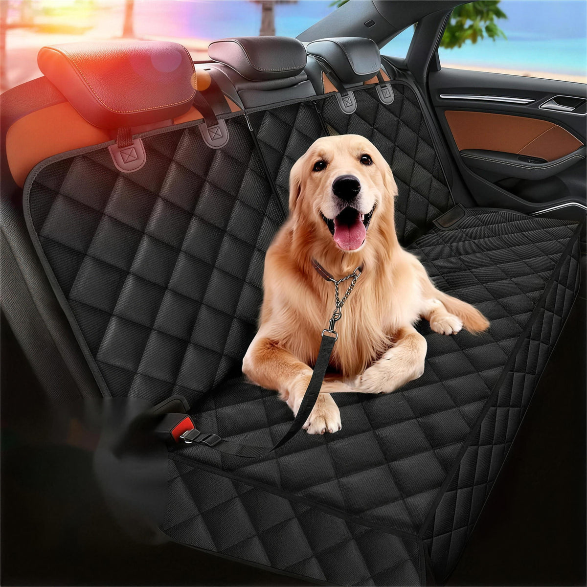 Dog back seat cover – Quilted, water-repellent, with side flaps