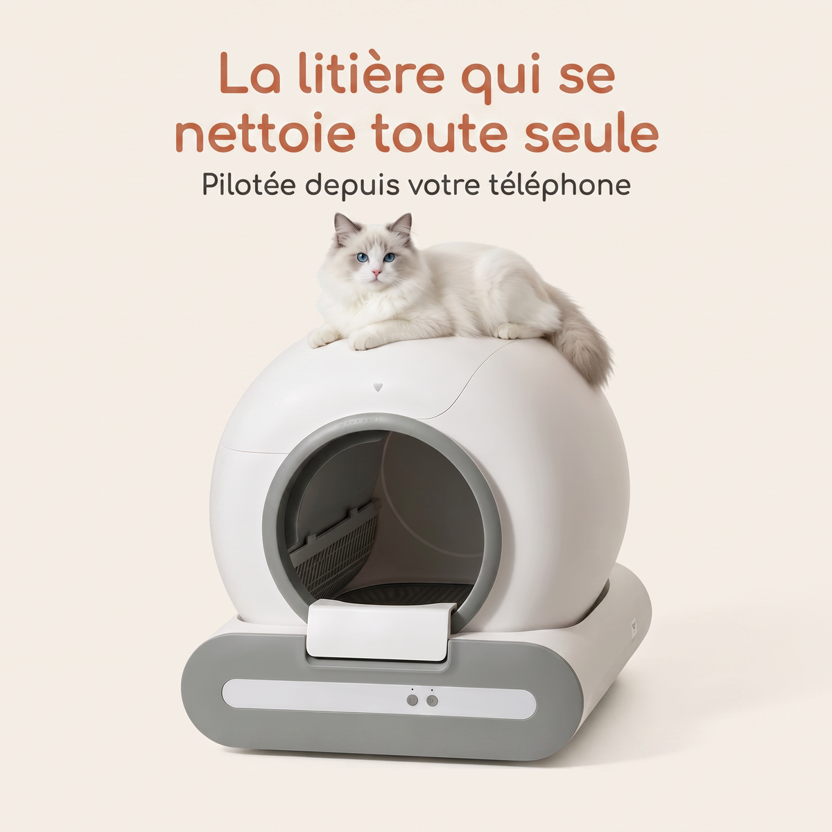 Bac à litière automatique connecté 65 L pour chat — autonettoyant, appli et WiFi