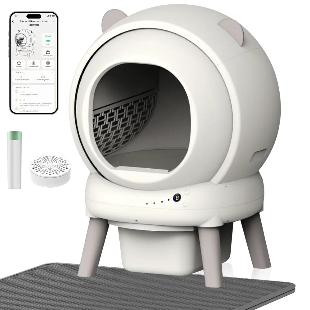 Bac à litière automatique 65 L pour chat — autonettoyant, appli et 4 capteurs de poids