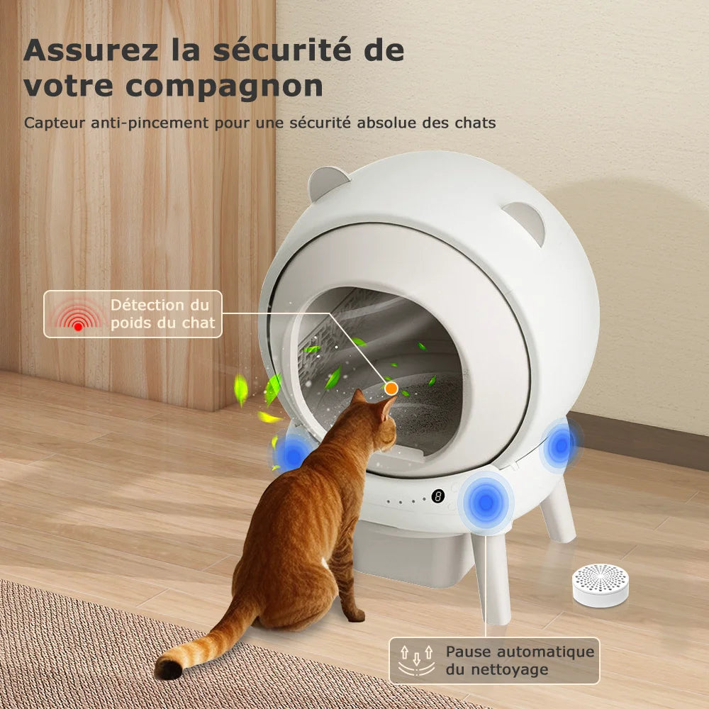 Bac à litière automatique 65 L pour chat — autonettoyant, appli et 4 capteurs de poids