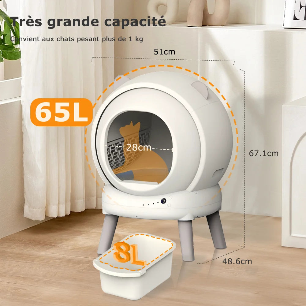 Bac à litière automatique 65 L pour chat — autonettoyant, appli et 4 capteurs de poids