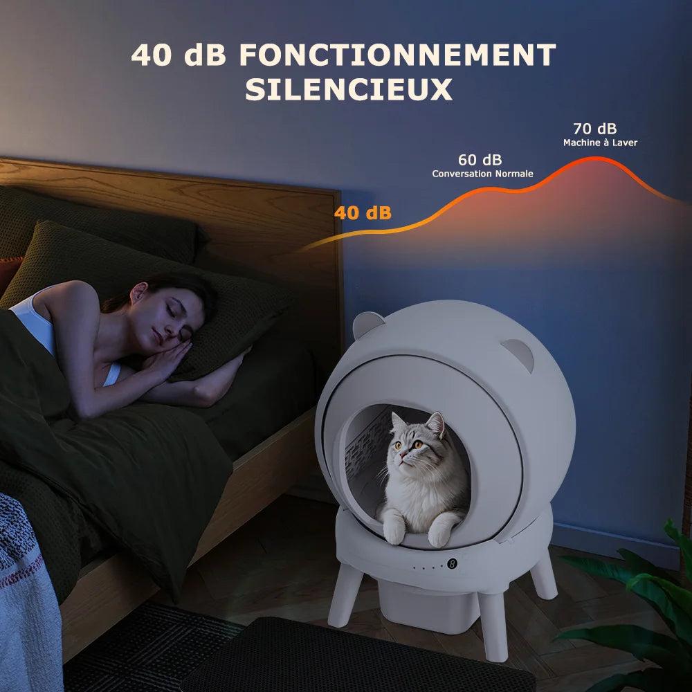 Bac à litière automatique 65 L pour chat — autonettoyant, appli et 4 capteurs de poids
