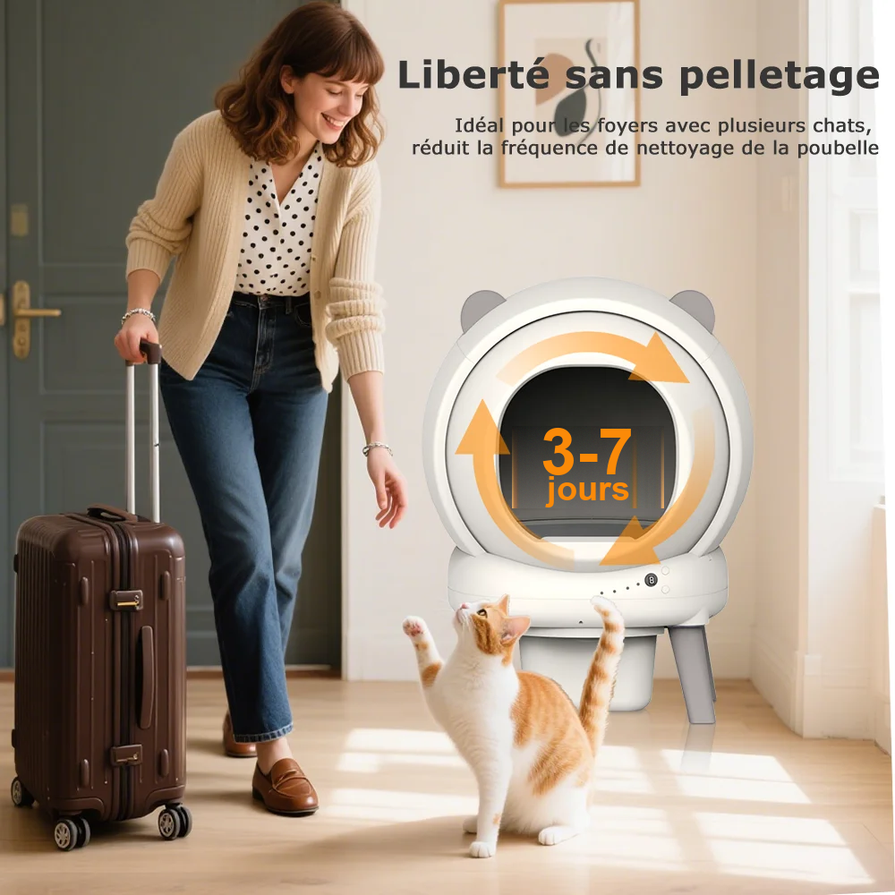 Bac à litière automatique 65 L pour chat — autonettoyant, appli et 4 capteurs de poids