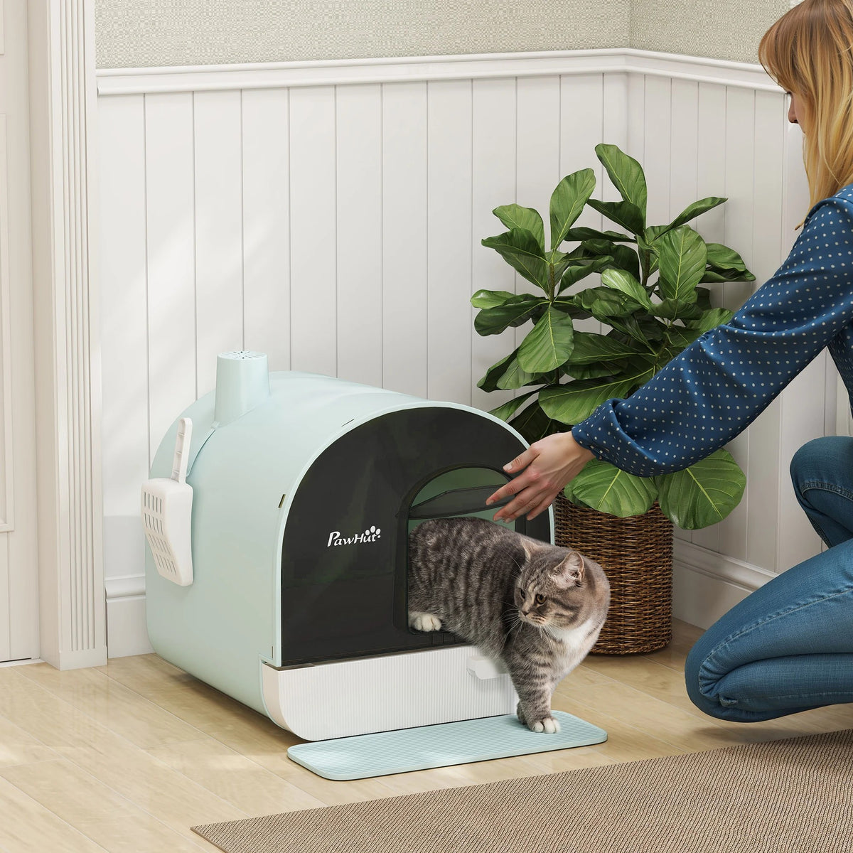 Maison de toilette pour chat avec tiroir – Bac à litière fermé anti-odeur