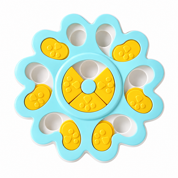 Puzzle distributeur de friandises pour chien, bleu et jaune – Douce Patte