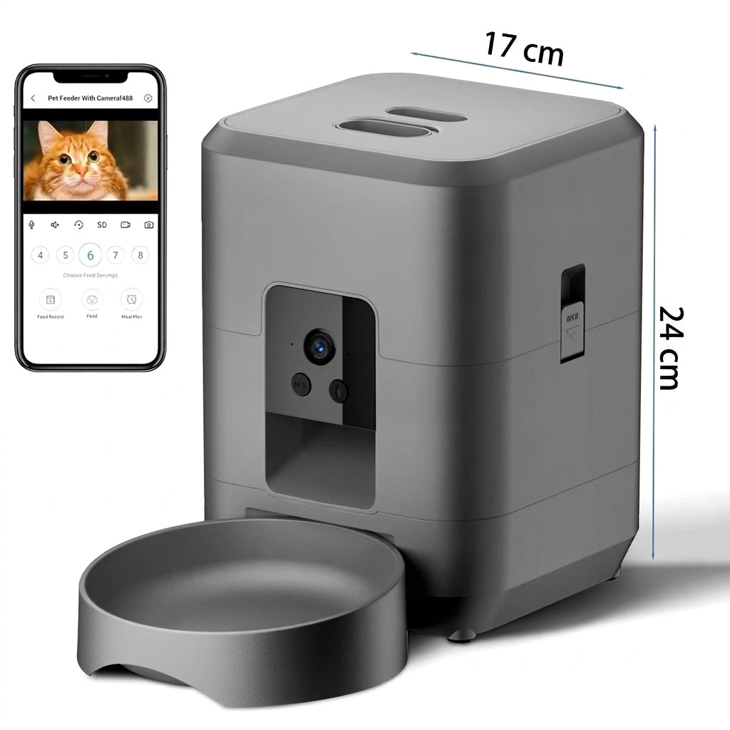 Mangeoire automatique connectée pour chat et chien – Caméra HD, WiFi & distributeur programmable 2 L