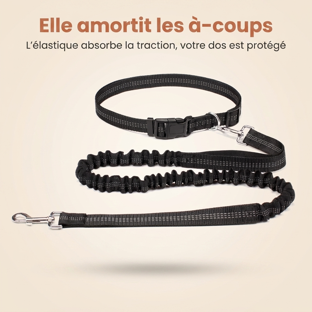 Laisse mains-libres pour chien – Ceinture running réglable & laisse élastique réfléchissante