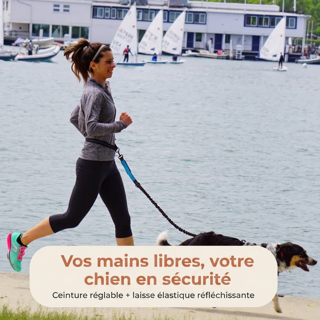 Laisse mains-libres pour chien – Ceinture running réglable & laisse élastique réfléchissante