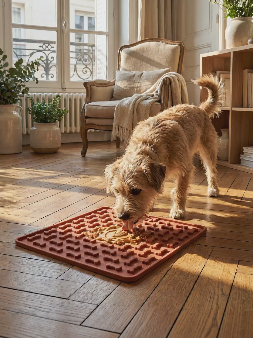 Tapis de léchage en action